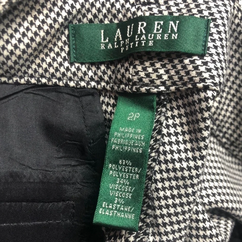 𝅺lauren Ralph Lauren Dress Pants Houndstooth Black and White Pattern Size 2P